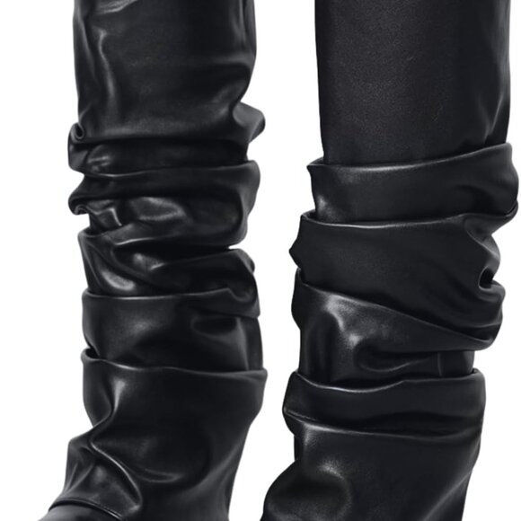 Women’s Patent Leather Knee High Boots Wide Calf Wedge Heel Casual Shoes - Picture 1 of 7